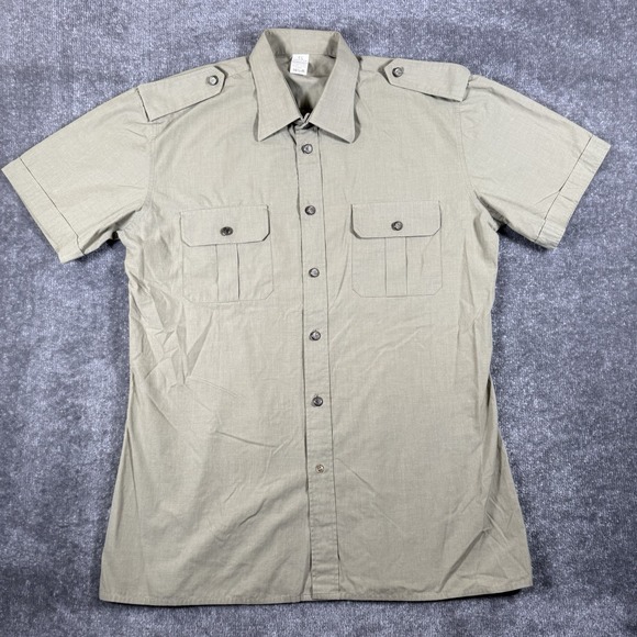 Other - Vintage Italian Military Shirt Men's 16.5 Beige Short Sleeve Button Up Induyco